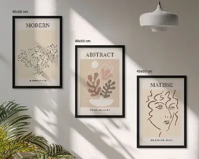 Conjunto de quadros modernos com estampa de linhas de plantas