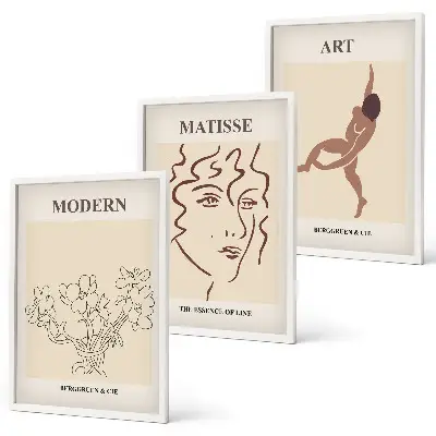 Composição de quadros moderna com gráficos elegantes de flores e personagens