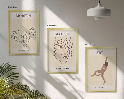 Composição de quadros moderna com gráficos elegantes de flores e personagens