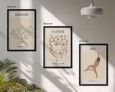 Composição de quadros moderna com gráficos elegantes de flores e personagens