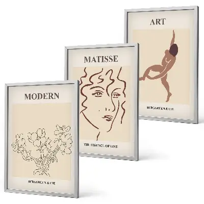 Composição de quadros moderna com gráficos elegantes de flores e personagens