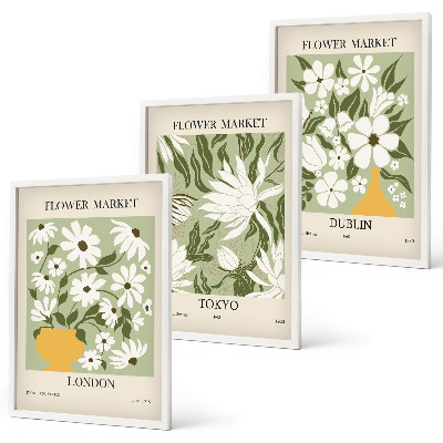 Conjunto de quadros para sala de estar Padrões florais Londres Tóquio Dublin