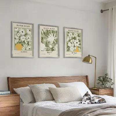 Conjunto de quadros para sala de estar com padrões florais de Londres, Tóquio e Dublin