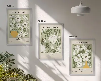 Conjunto de quadros para sala de estar com padrões florais de Londres, Tóquio e Dublin