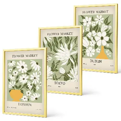 Conjunto de quadros para sala de estar com padrões florais de Londres, Tóquio e Dublin