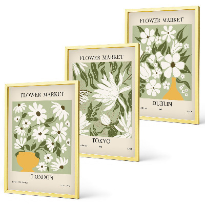 Conjunto de quadros para sala de estar Padrões florais Londres Tóquio Dublin