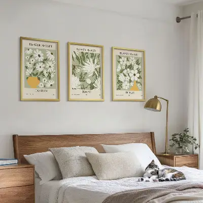 Conjunto de quadros para sala de estar com padrões florais de Londres, Tóquio e Dublin