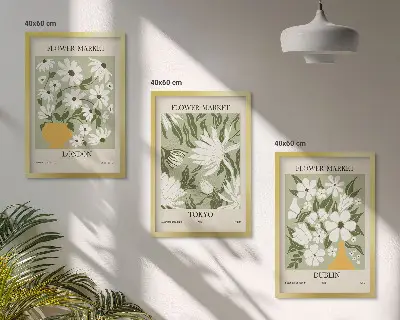 Conjunto de quadros para sala de estar com padrões florais de Londres, Tóquio e Dublin