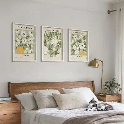 Conjunto de quadros para sala de estar com padrões florais de Londres, Tóquio e Dublin
