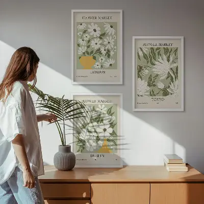 Conjunto de quadros para sala de estar com padrões florais de Londres, Tóquio e Dublin