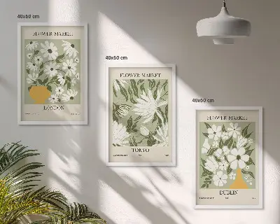 Conjunto de quadros para sala de estar com padrões florais de Londres, Tóquio e Dublin