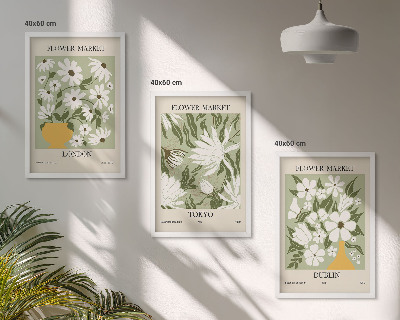 Conjunto de quadros para sala de estar Padrões florais Londres Tóquio Dublin