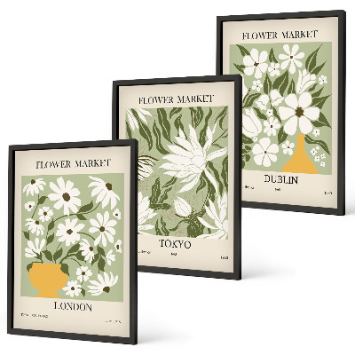 Conjunto de quadros para sala de estar Padrões florais Londres Tóquio Dublin