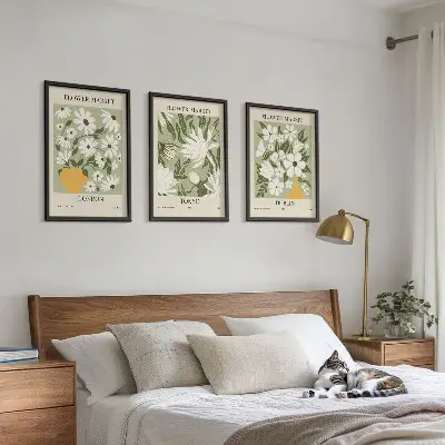 Conjunto de quadros para sala de estar com padrões florais de Londres, Tóquio e Dublin