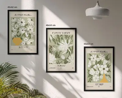 Conjunto de quadros para sala de estar com padrões florais de Londres, Tóquio e Dublin