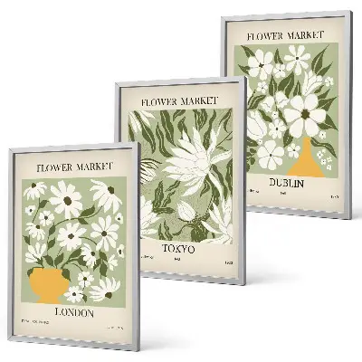 Conjunto de quadros para sala de estar com padrões florais de Londres, Tóquio e Dublin