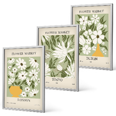 Conjunto de quadros para sala de estar Padrões florais Londres Tóquio Dublin