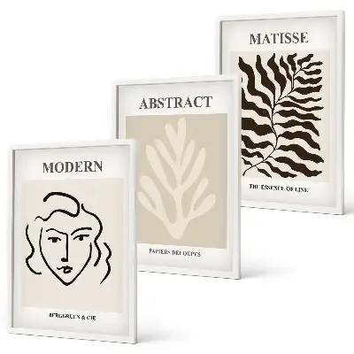 Conjunto de 3 quadros com moldura arte O Rosto de Matisse