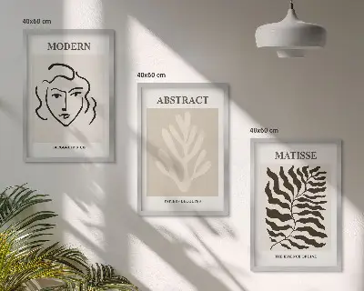 Conjunto de 3 quadros com moldura arte O Rosto de Matisse