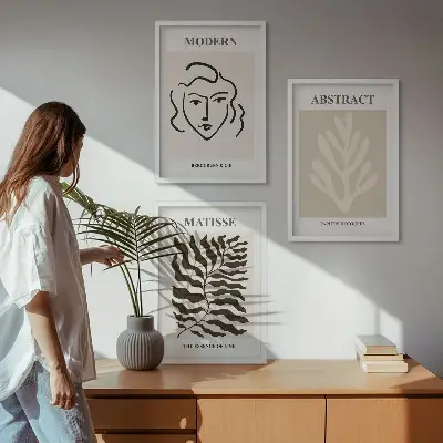 Conjunto de 3 quadros com moldura arte O Rosto de Matisse