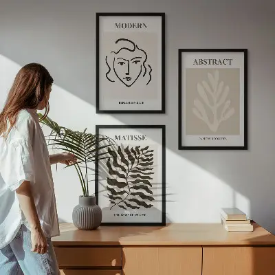 Conjunto de 3 quadros com moldura arte O Rosto de Matisse