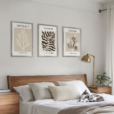 Conjunto de quadros para sala de estar Padrões de plantas em tons de bege e marrom