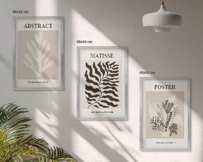 Conjunto de quadros para sala de estar Padrões de plantas em tons de bege e marrom