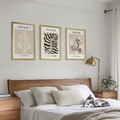 Conjunto de quadros para sala de estar Padrões de plantas em tons de bege e marrom