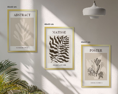 Conjunto de quadros para sala de estar Padrões de plantas em tons de bege e marrom