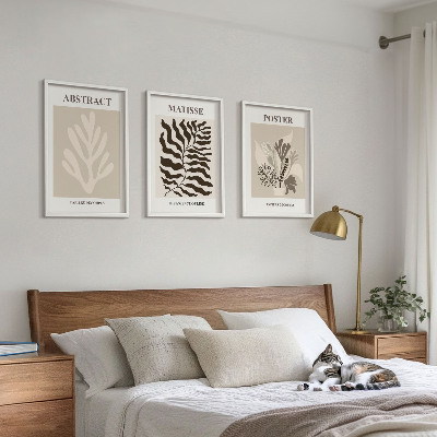Conjunto de quadros para sala de estar Padrões de plantas em tons de bege e marrom