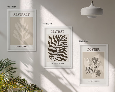 Conjunto de quadros para sala de estar Padrões de plantas em tons de bege e marrom