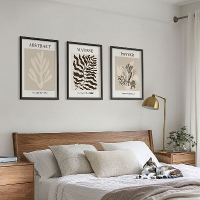 Conjunto de quadros para sala de estar Padrões de plantas em tons de bege e marrom