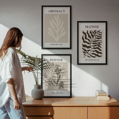 Conjunto de quadros para sala de estar Padrões de plantas em tons de bege e marrom