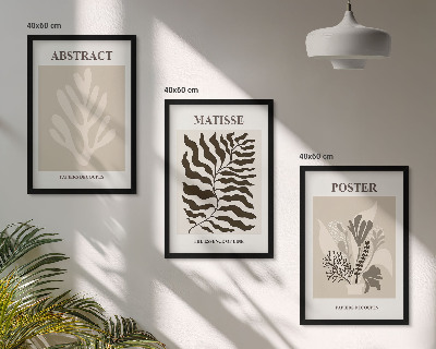 Conjunto de quadros para sala de estar Padrões de plantas em tons de bege e marrom