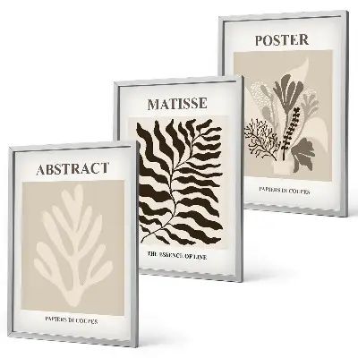 Conjunto de quadros para sala de estar com padrões de plantas em tons de bege e marrom