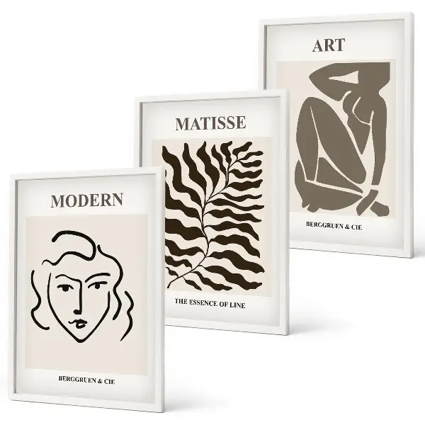Conjunto de quadros para sala de estar com estampas de gráficos, linhas e personagens estilosos