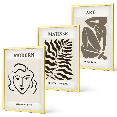 Conjunto de quadros para sala de estar com estampas de gráficos, linhas e personagens estilosos