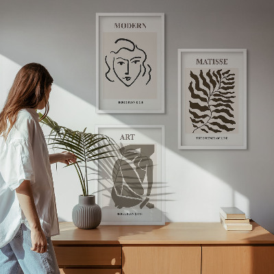 Conjunto de quadros para sala de estar Gráficos, linhas e personagens estilosos.