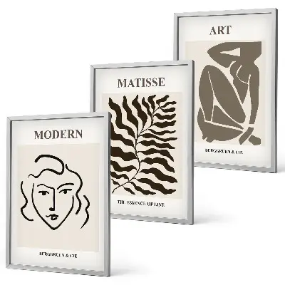 Conjunto de quadros para sala de estar com estampas de gráficos, linhas e personagens estilosos