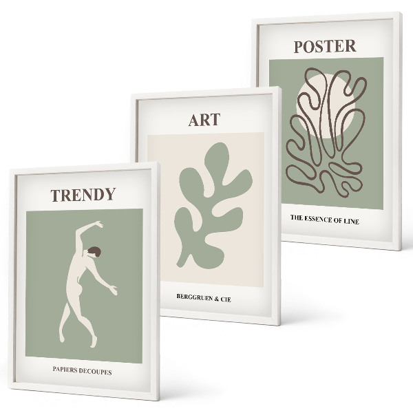 Conjunto de 3 quadros com moldura Figuras abstratas de plantas