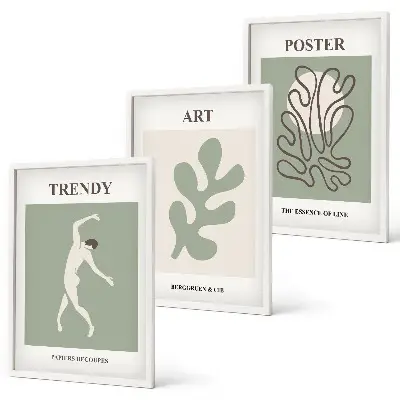 Conjunto de 3 quadros com moldura com figuras abstratas de plantas