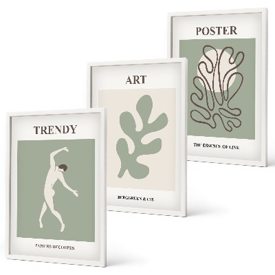 Conjunto de 3 quadros com moldura Figuras abstratas de plantas