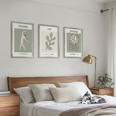 Conjunto de 3 quadros com moldura Figuras abstratas de plantas
