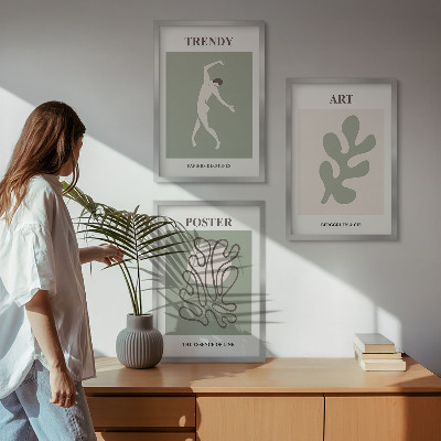 Conjunto de 3 quadros com moldura Figuras abstratas de plantas