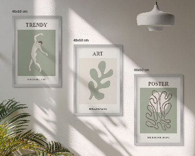 Conjunto de 3 quadros com moldura Figuras abstratas de plantas