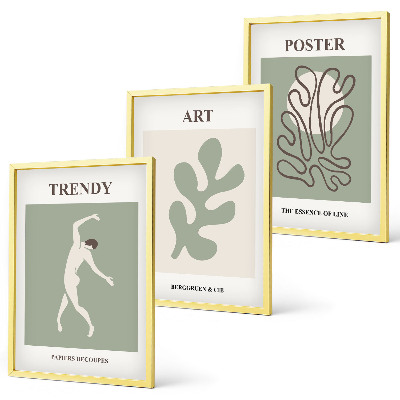 Conjunto de 3 quadros com moldura Figuras abstratas de plantas