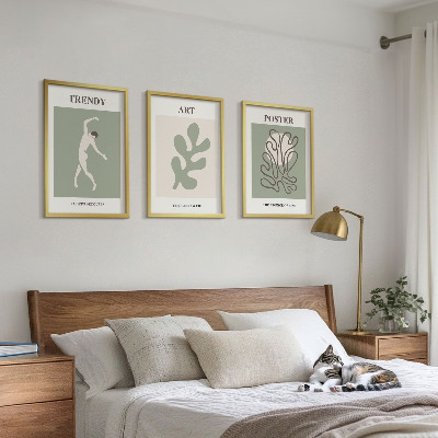 Conjunto de 3 quadros com moldura Figuras abstratas de plantas
