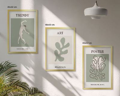 Conjunto de 3 quadros com moldura Figuras abstratas de plantas