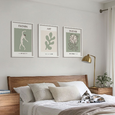 Conjunto de 3 quadros com moldura Figuras abstratas de plantas