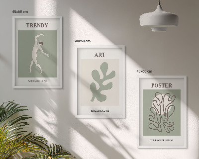 Conjunto de 3 quadros com moldura Figuras abstratas de plantas